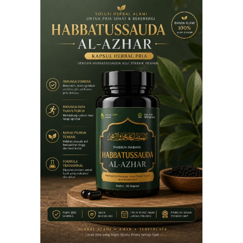 Habbatussauda Al-Azhar 1 Botol 33 Kapsul - Grade A, Murni Tanpa Campuran, Dosis Tepat