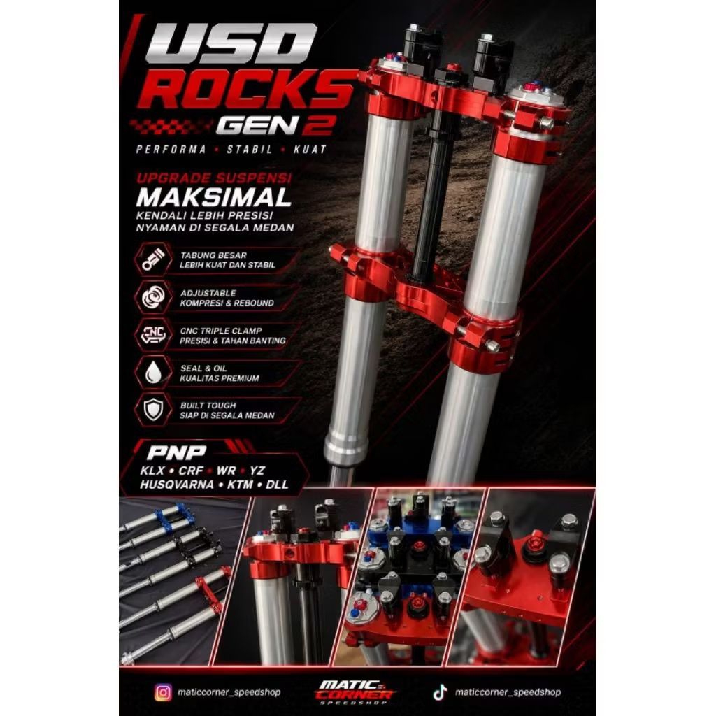 USD ROCKS GEN 2 TRIPLECAM TEKMO TERBARU ORIGINAL BUKAN USD KTM HT SINGLE DOUBLE CHAMBER PNP KLX DT C