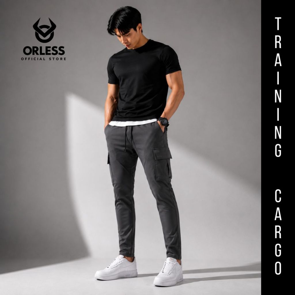 Orless- Celana Training Cargo Pria Slim Fit Stretch