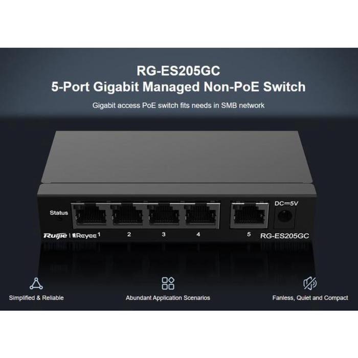 Ruijie RG-ES205GC 5-Port / ES205GC Switch Hub Gigabit Smart Cloud Managed