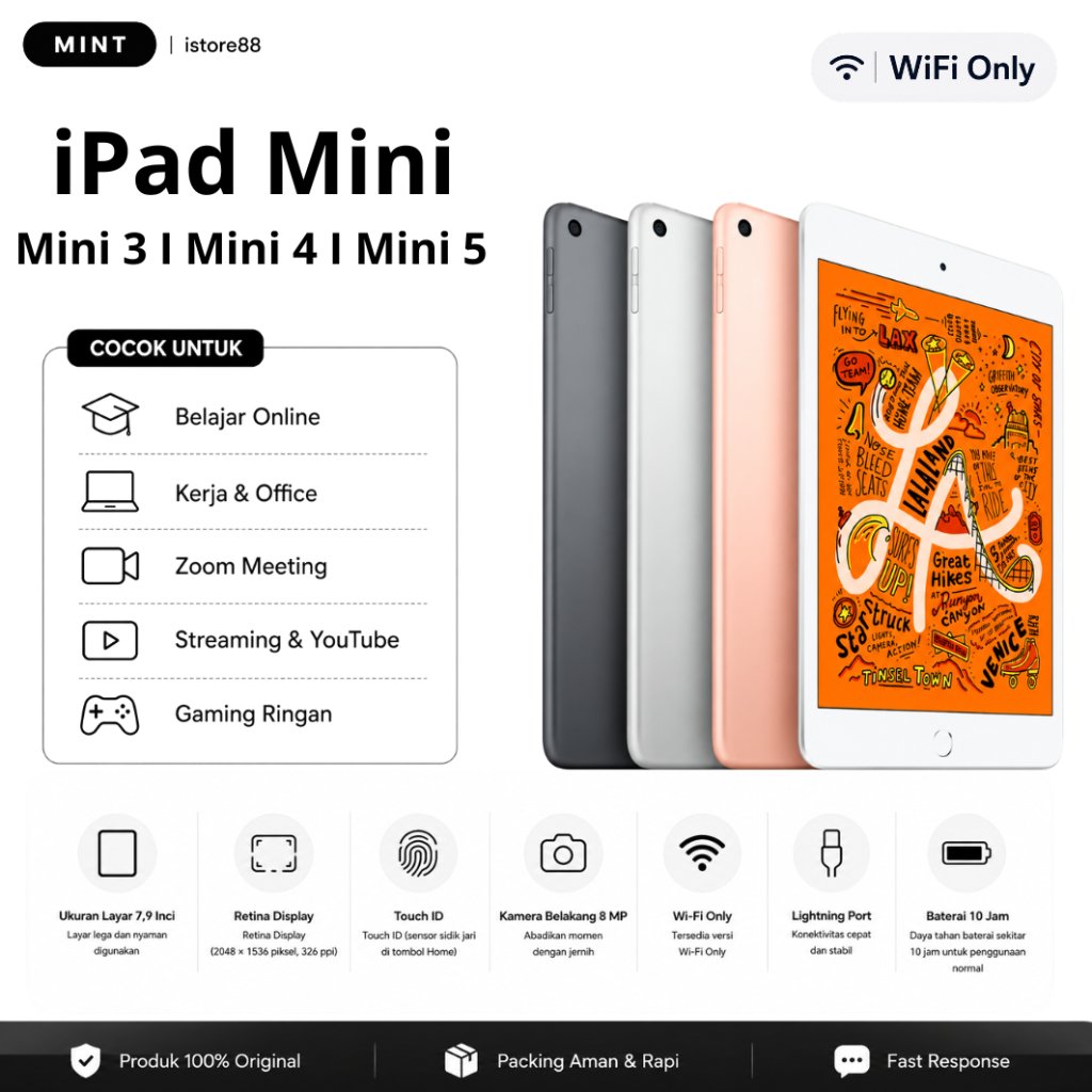 COD // IPAD MINI 3, MINI 4, DAN IPAD MINI 5  SECOND INTER ORIGINAL  WIFI ONLY  GARANSI 1 BULAN //
