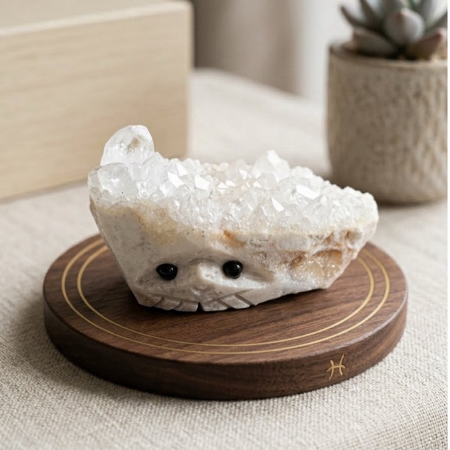 Natural White Calcite Crystal Hedgehog Cluster - Ukiran Landak Batu Alam Asli