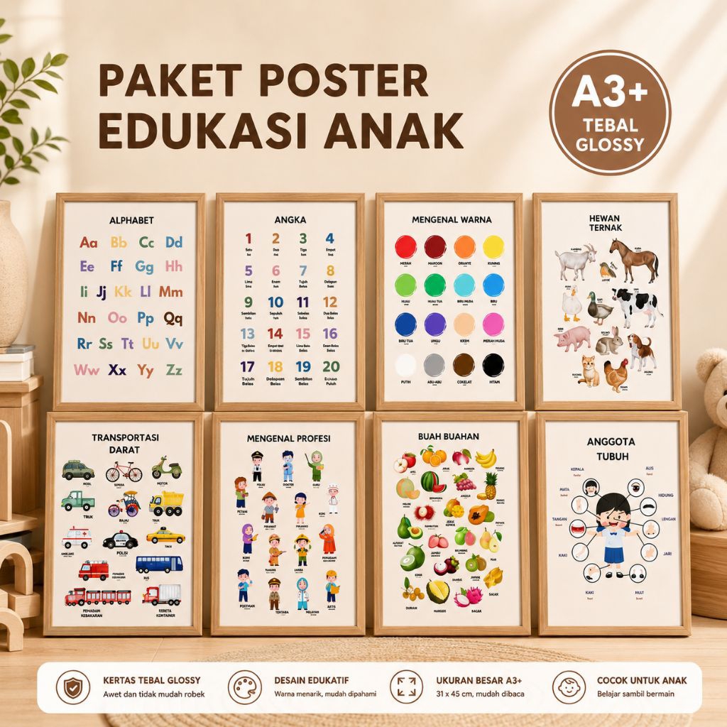 Poster Edukasi Anak Paket Premium 8 Lembar Poster Edukasi
