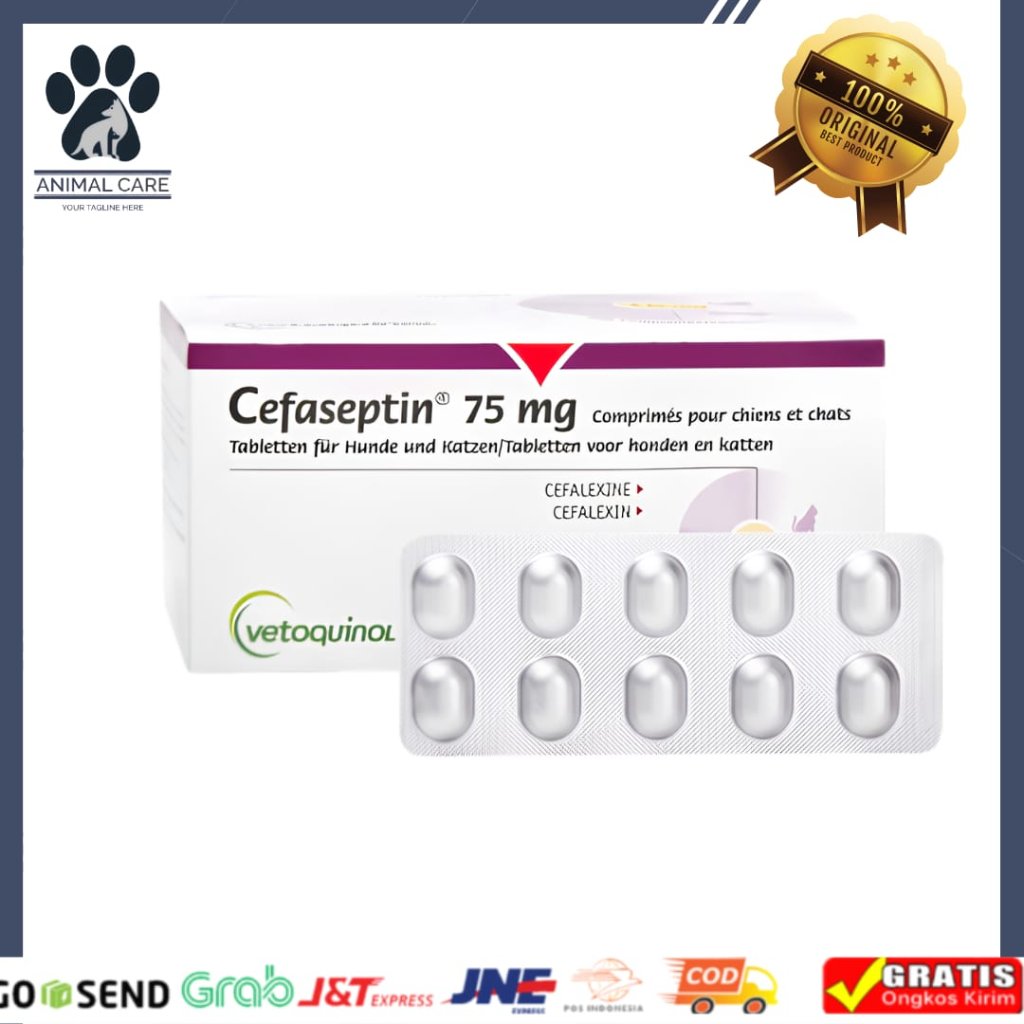 Cefaseptin 75mg Original | 100 Tablet untuk Anjing & Kucing