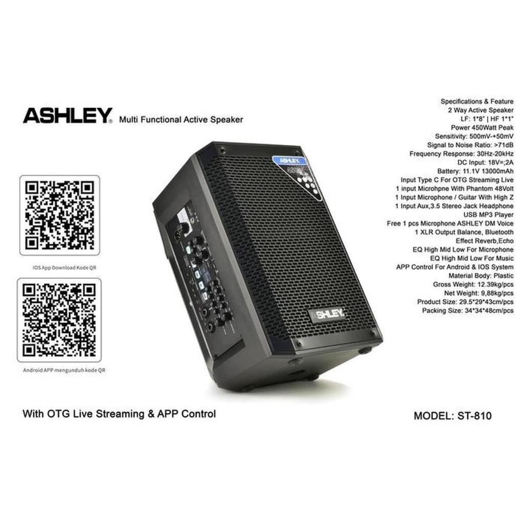 Speaker Aktif Ashley ST810 Original 450 Watt ASHLEY ST 810 + free 1 mic kabel