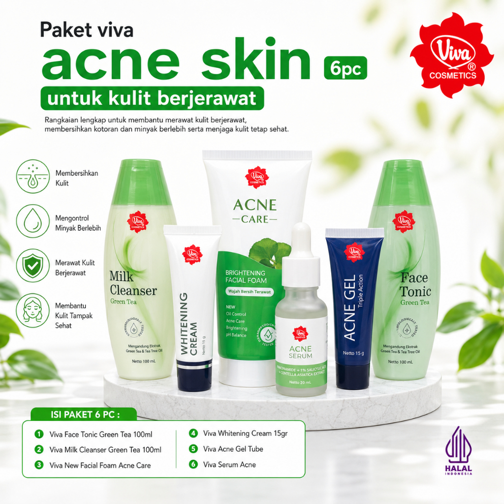VIVA PAKET ACNE KULIT BERJERAWAT/PAKET PERAWATAN ANTI JERAWAT KULIT BERMINYAK/SKIN CARE ACNE/PAKET V