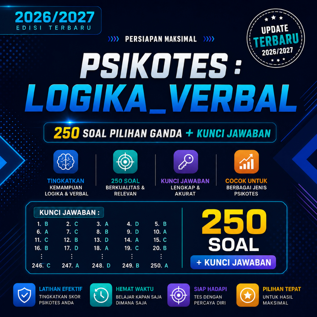 Psikotes Logika Verbal 2026/2027 PDF | 250 Soal + Kunci Jawaban | Latihan Tes Kerja, CPNS, BUMN, Ked