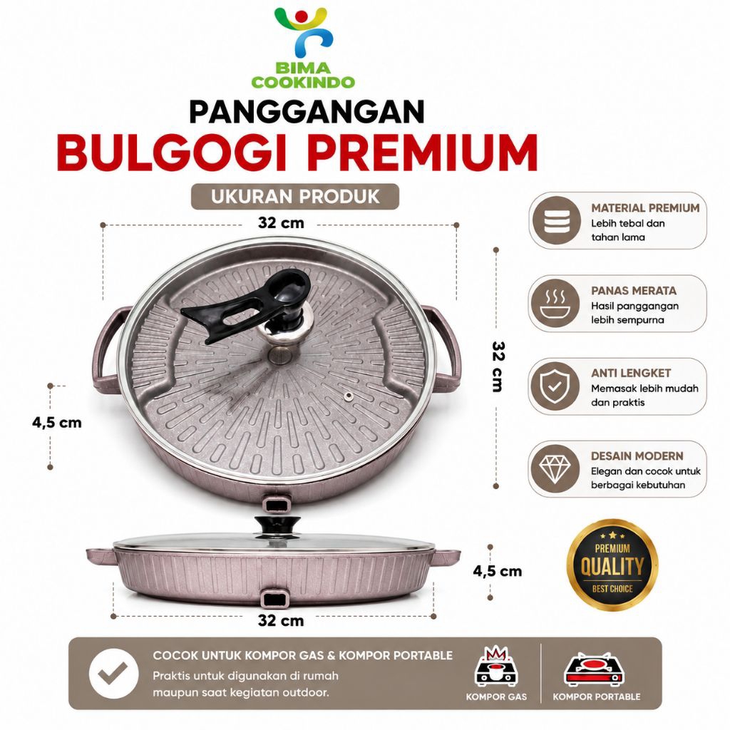 BIMA COOKINDO bulgogi grill pan anti lengket granit 32 cm / panggangan bulgogi non kolesterol