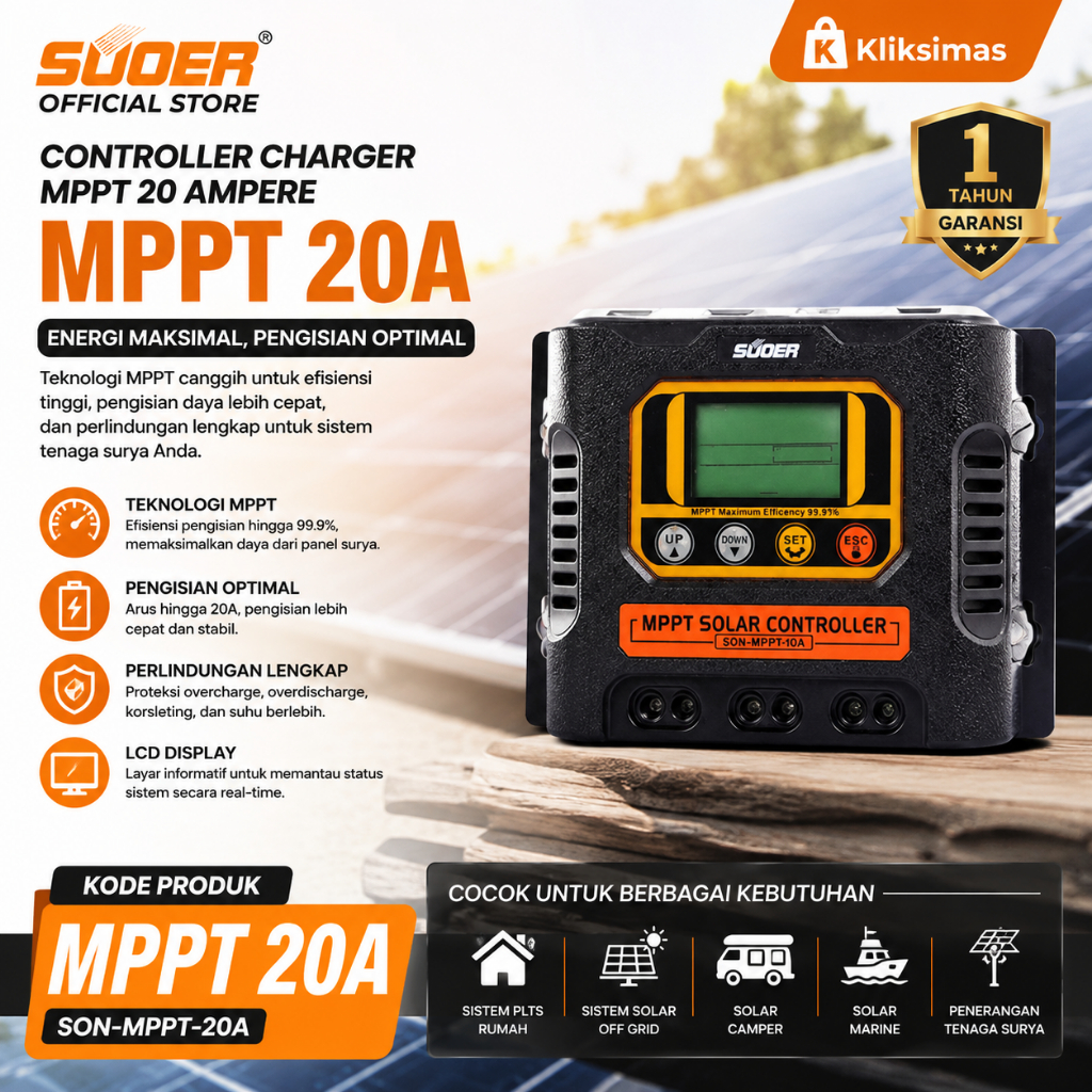 Controller Charger 20 ampere MPPT 20A MPPT SUOER