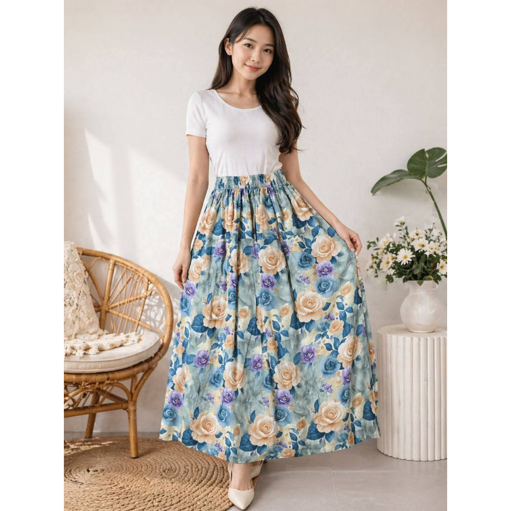 Rok rayon motif bunga-Rok floral-Rok viral