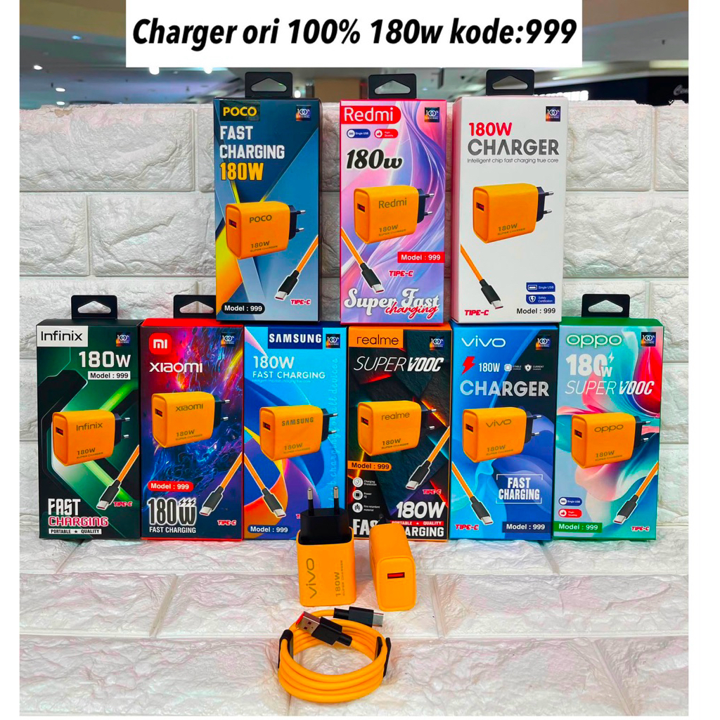 Charger Ori Fast Charging Vooc 180W Android Micro dan Type C Kode 999 Branded Isi daya Cepat