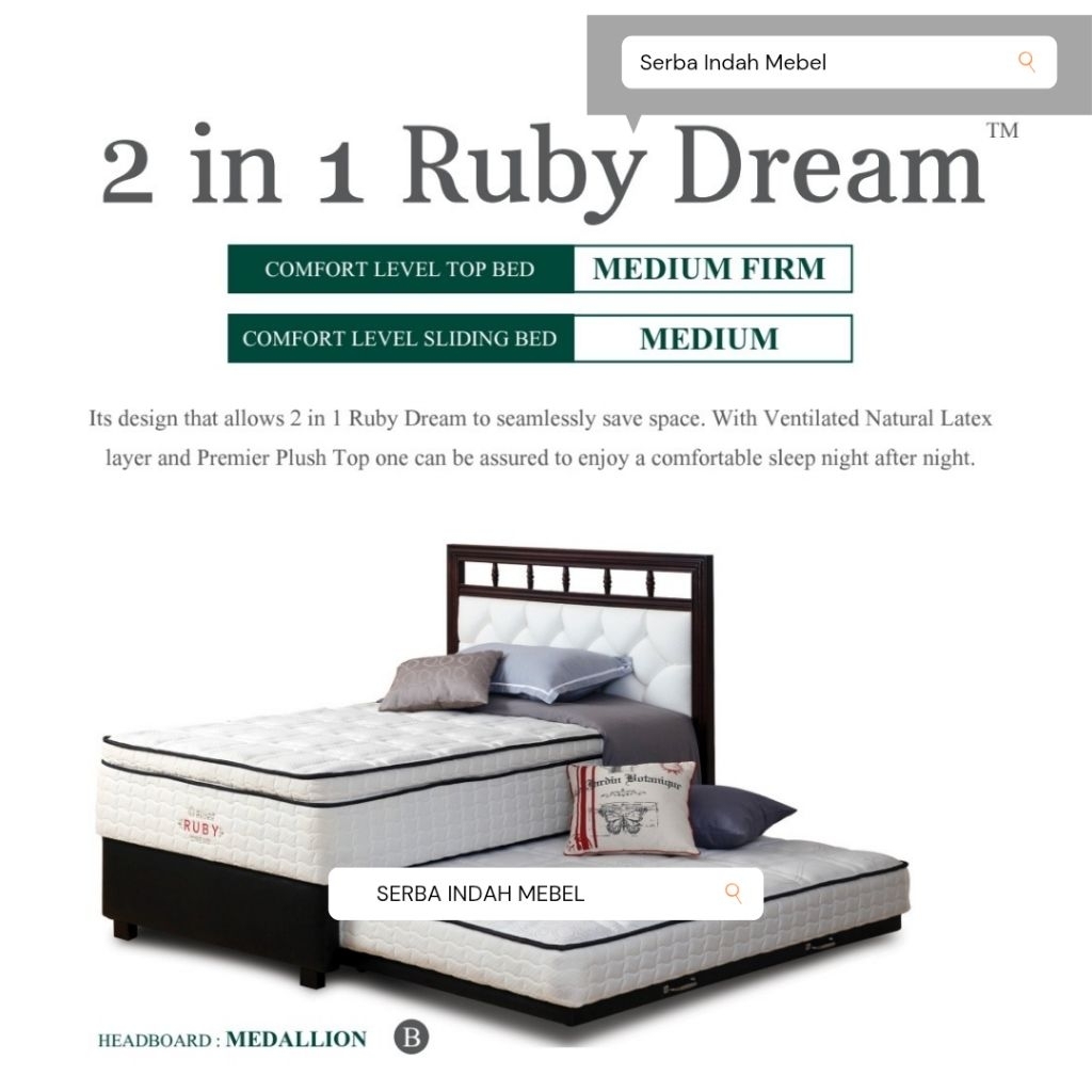 Set 2in1 Guhdo Ruby Dream Plushtop Latex Headboard Virginian Medalion Single Size Queen King Size 90