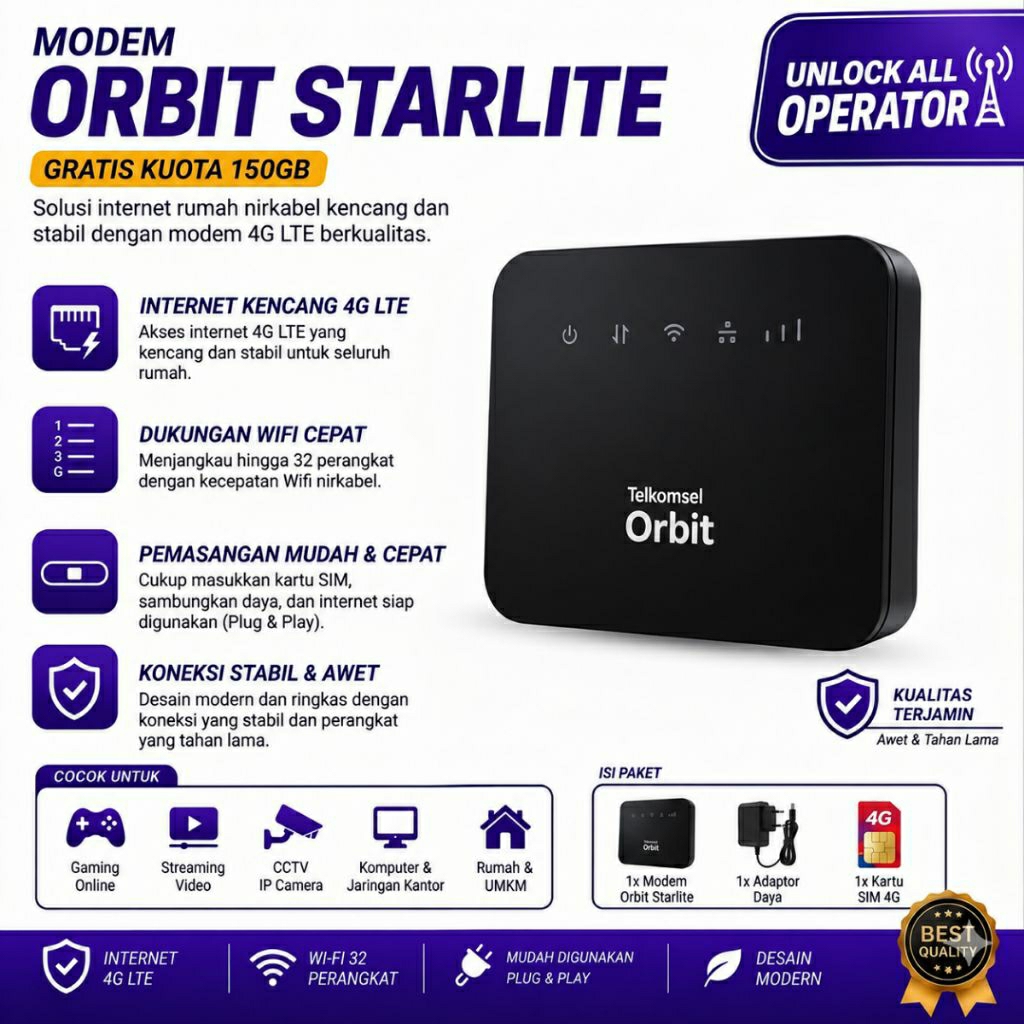 Telkomsel Orbit Star Lite Modem WiFi 4G LTE Praktis Tanpa Kabel