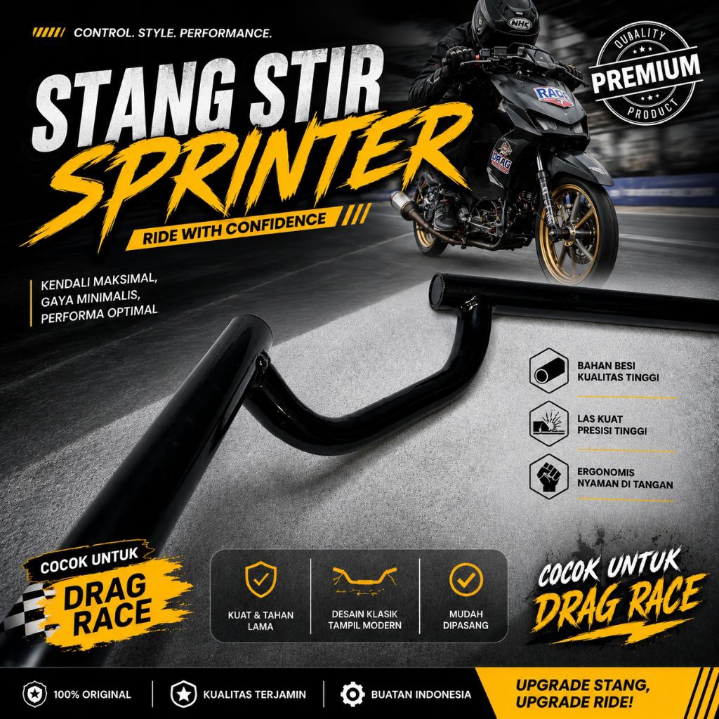 Stang Sprinter Pendek stang drag Racing - Warna Hitam, Universal untuk Motor