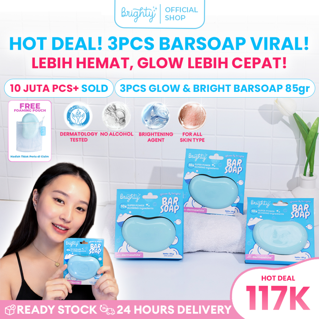 [READY STOCK] Brighty Glow & Bright Bar Soap Sabun Mandi Pemutih badan sabun pencerah sabun whitenin