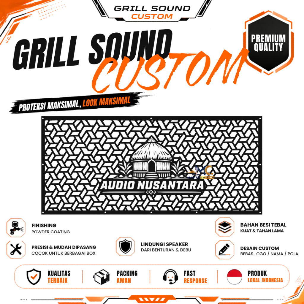 Grill Sound Custom Audio Nusantara Cover Speaker Motif Geometris Besi Tebal
