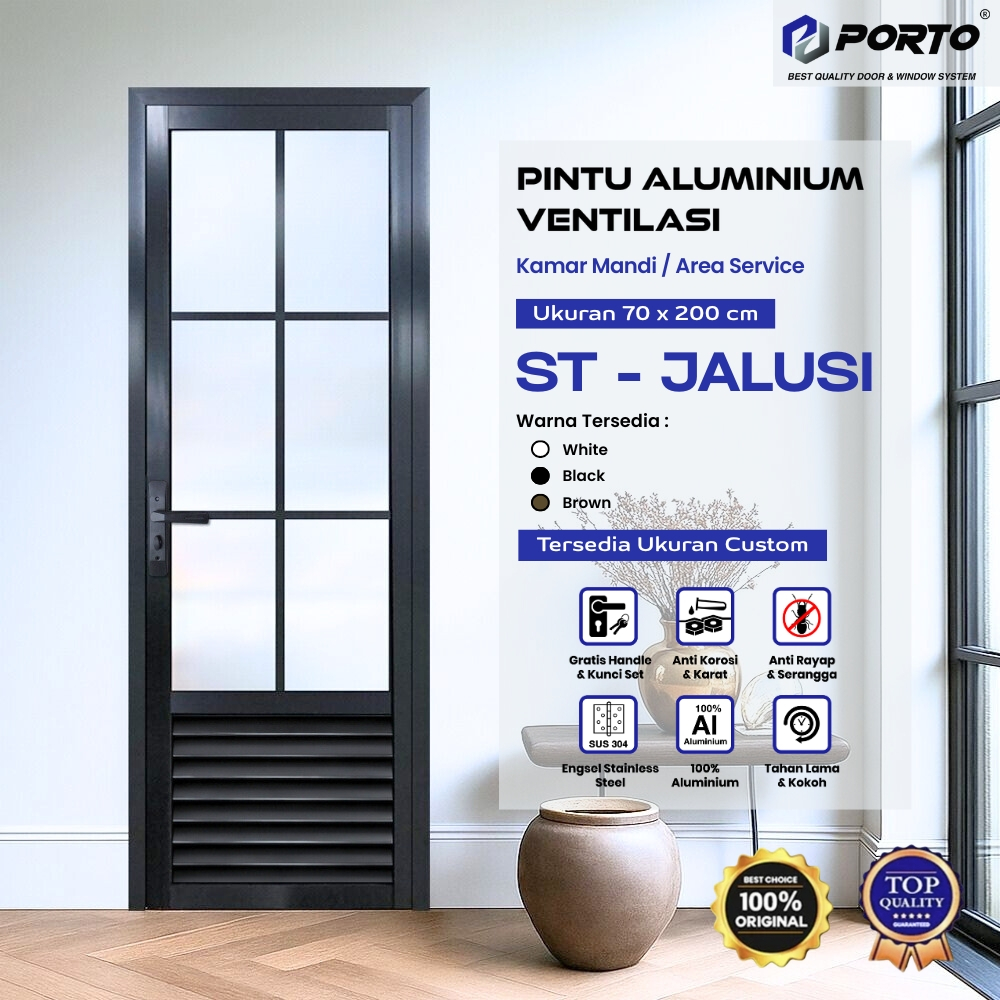 PORTO DOOR ST JALUSI 70 x 200cm Pintu Kaca Aluminium / Pintu Kamar Mandi / Toilet / Pintu Ventilasi