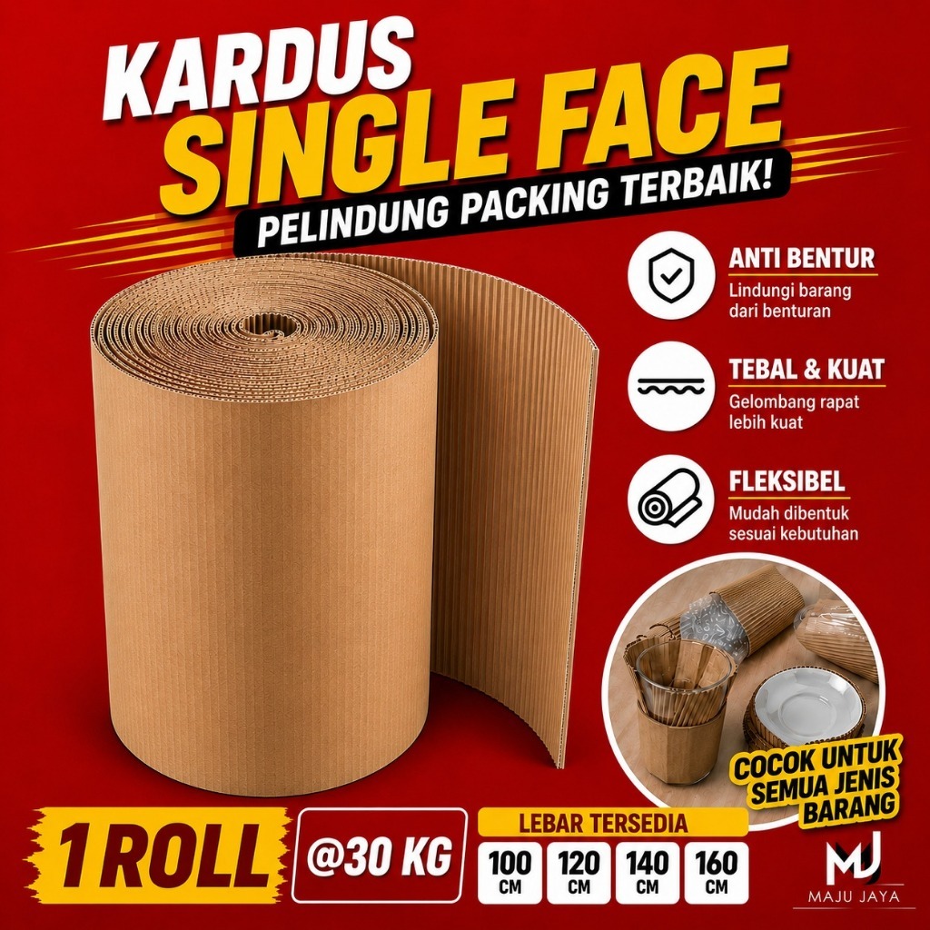 Kardus Dus Box Karton Lembaran Polos Single Face Corrugated Gelombang Gulung Roll Packing Pelindung 