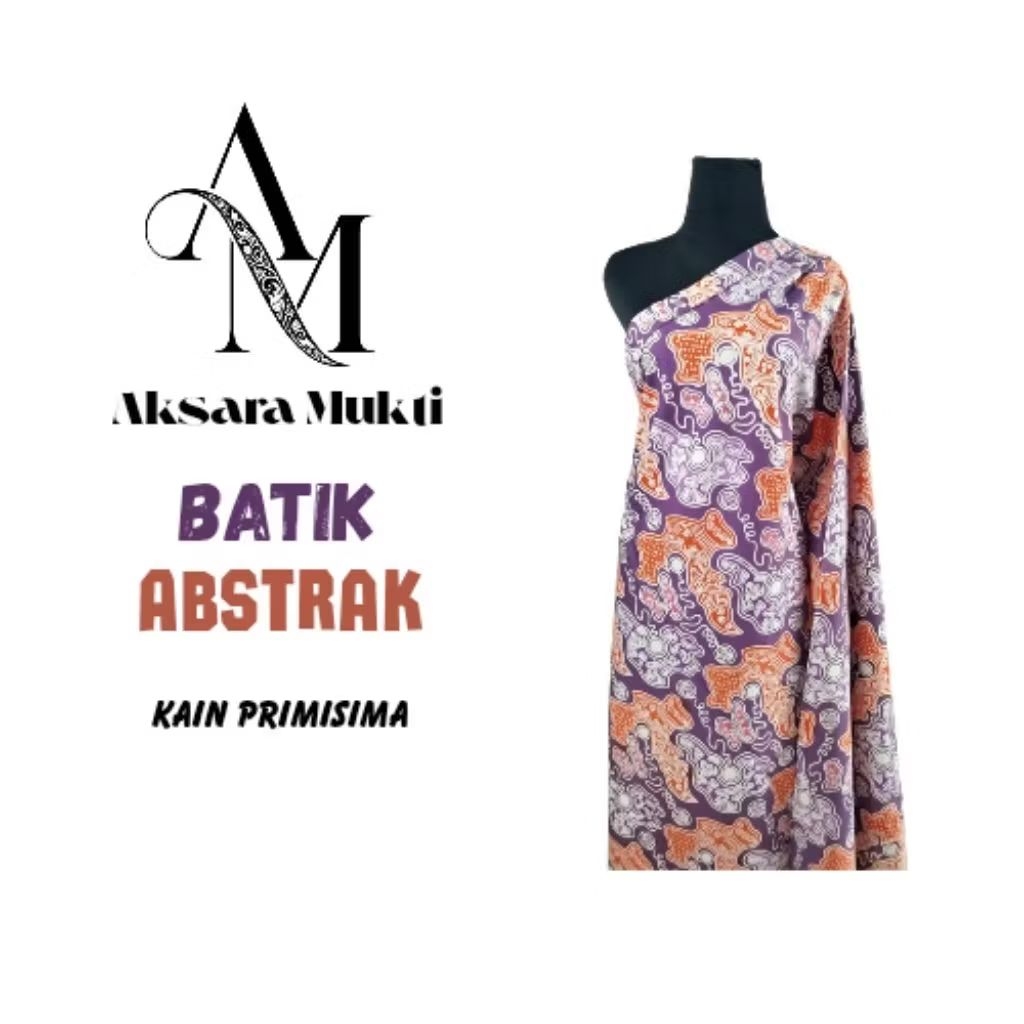 Aksara Mukti kain batik cap motif abstrak warna dasar ungu ukuran 200×115cm