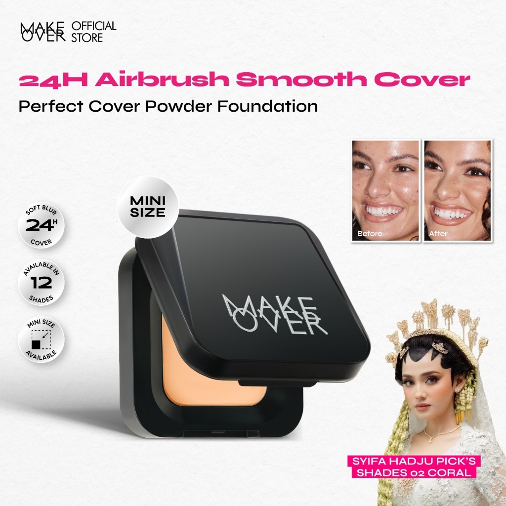 NEW! MAKE OVER Perfect Cover Powder Foundation Mini - TWC Two Way Cake Ukuran Mini Cover Melt and Blur Powder 16H Blurring Velvet Smooth Finish Bedak Padat Compact High Coverage Ringan Wajah Flawless Make Up Tahan Lama Non-Comedogenic