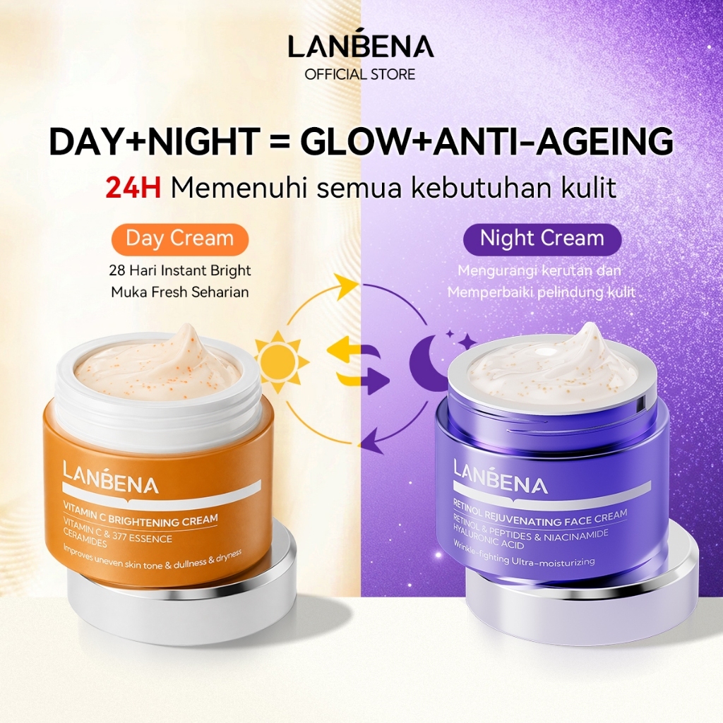 [Shopee Live] LANBENA 2PCS Vitamin C + Retinol Whitening Anti-aging Cream - Perbaikan ganda siang da