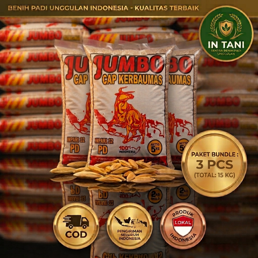 Benih Padi Jumbo Cap Kerbaumas Inpari 32 PD 5 kg Paket Bundle 3 pcs Total 15 kg