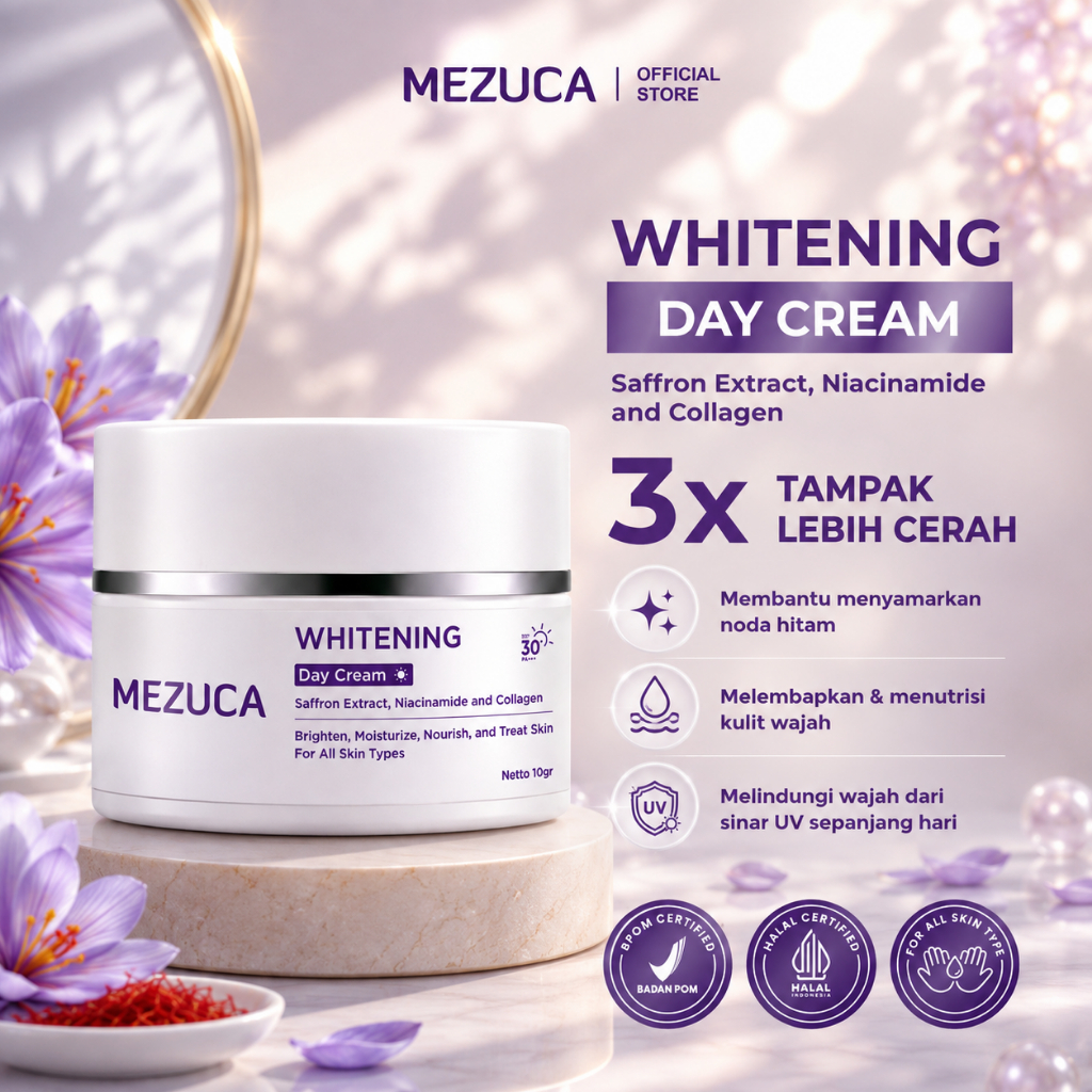 Mezuca Day Cream Saffron Krim Siang Pencerah & Pelembap Wajah Niacinamide Collagen