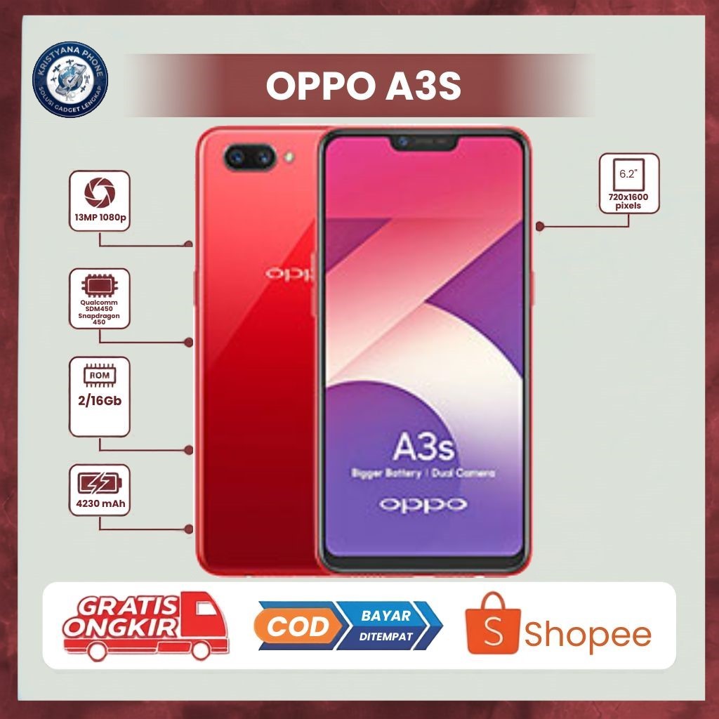 hp second oppo a3s RAM 2 Rom 16 normal siap pakai