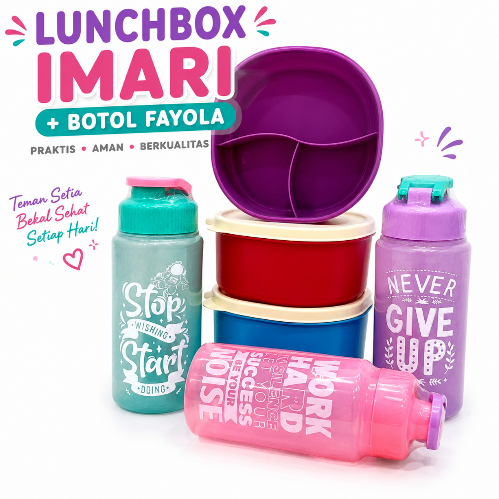 Kotak Makan Mini Anak 500 ML Lunch Box Wadah Bekal Cemilan Snack Bayi Lucu Tepak+BOTOL MINUM PLASTIK