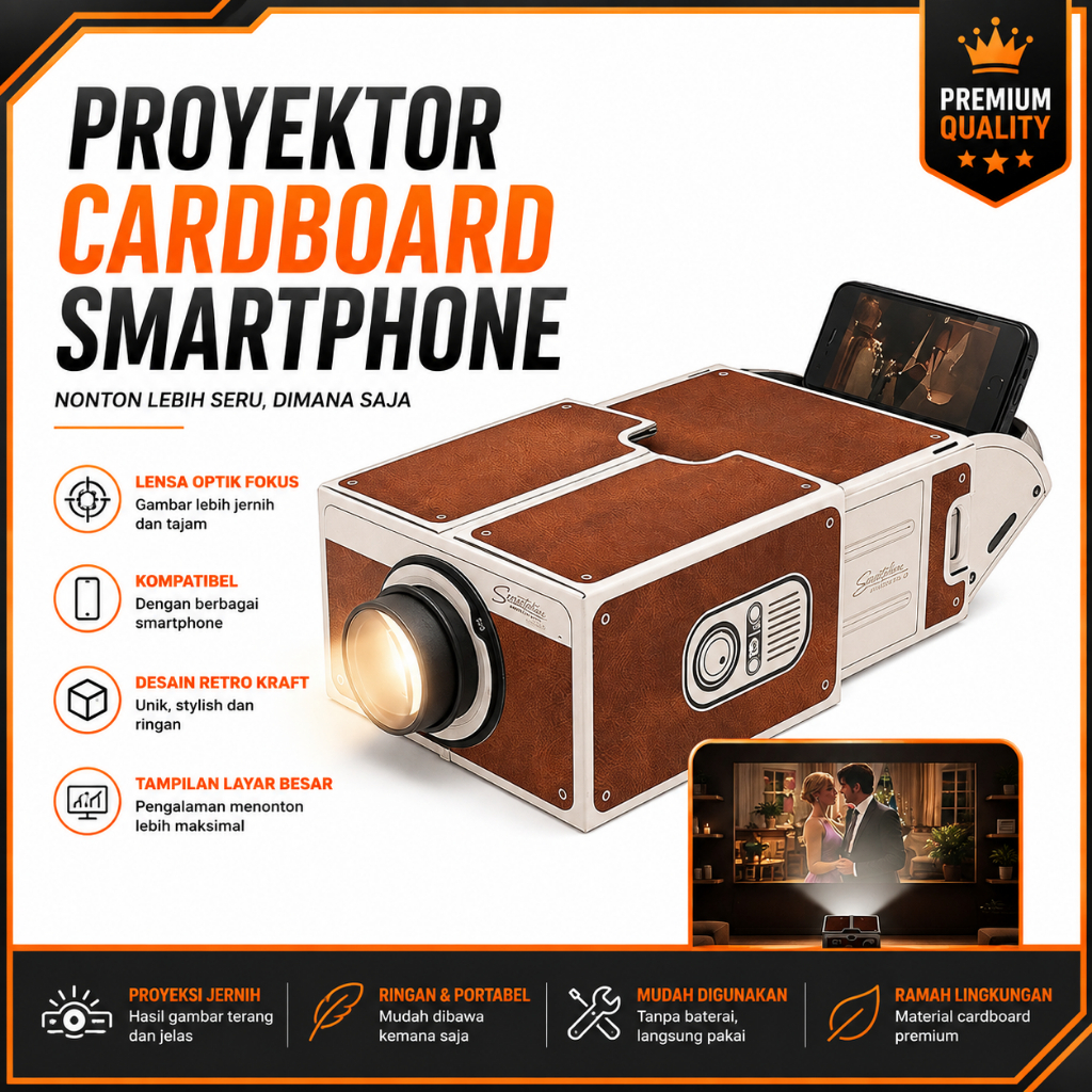 Proyektor  Mini Layar Lebar  Infokus Ponsel Untuk Smartphone HP Ponsel Headphone Portabel Cardboard 