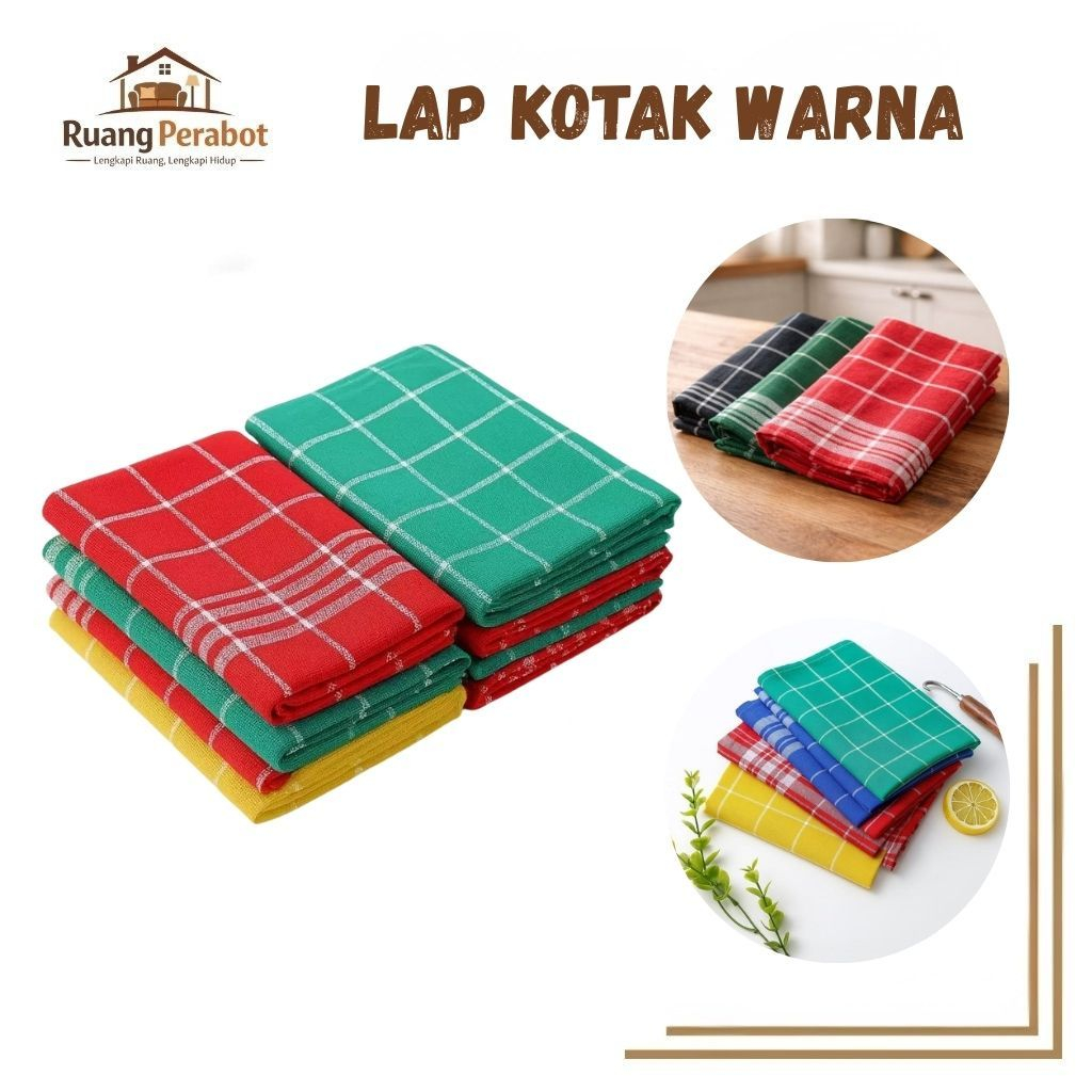 Serbet Dapur Warna Jumbo Kain lap MURAH Bahan Katun Tebal dan Lembut, Motif Kotak-kotak Elegan Lap K