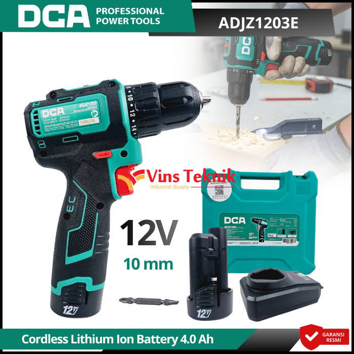 DCA ADJZ1203E Cordless Brushless 12V Drill Driver Bor Baterai 12V ADJZ1203