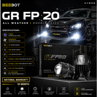 BEEBOT FOGLAMP PROJECTOR 2INCH - GR FP20 ALL WEATHER 2 COLOR DOUBLE LASER, Hi-Low 38-57W Garansi 12 