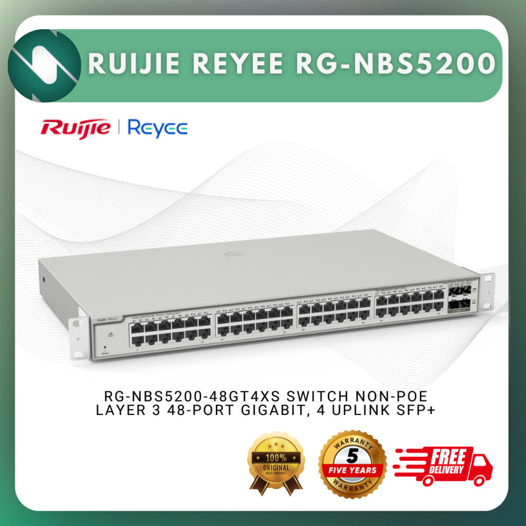 Ruijie RG-NBS5200-48GT4XS, 48-port Gigabit Layer 3 Non-PoE Switch, 4 SFP+ Uplink