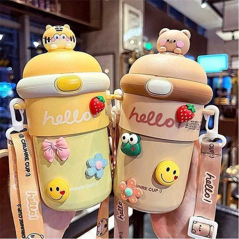 Botol Minum Kaca Anak Karakter Lucu Tumbler Vacum Flask Nice 500ml BPA FREE PRP