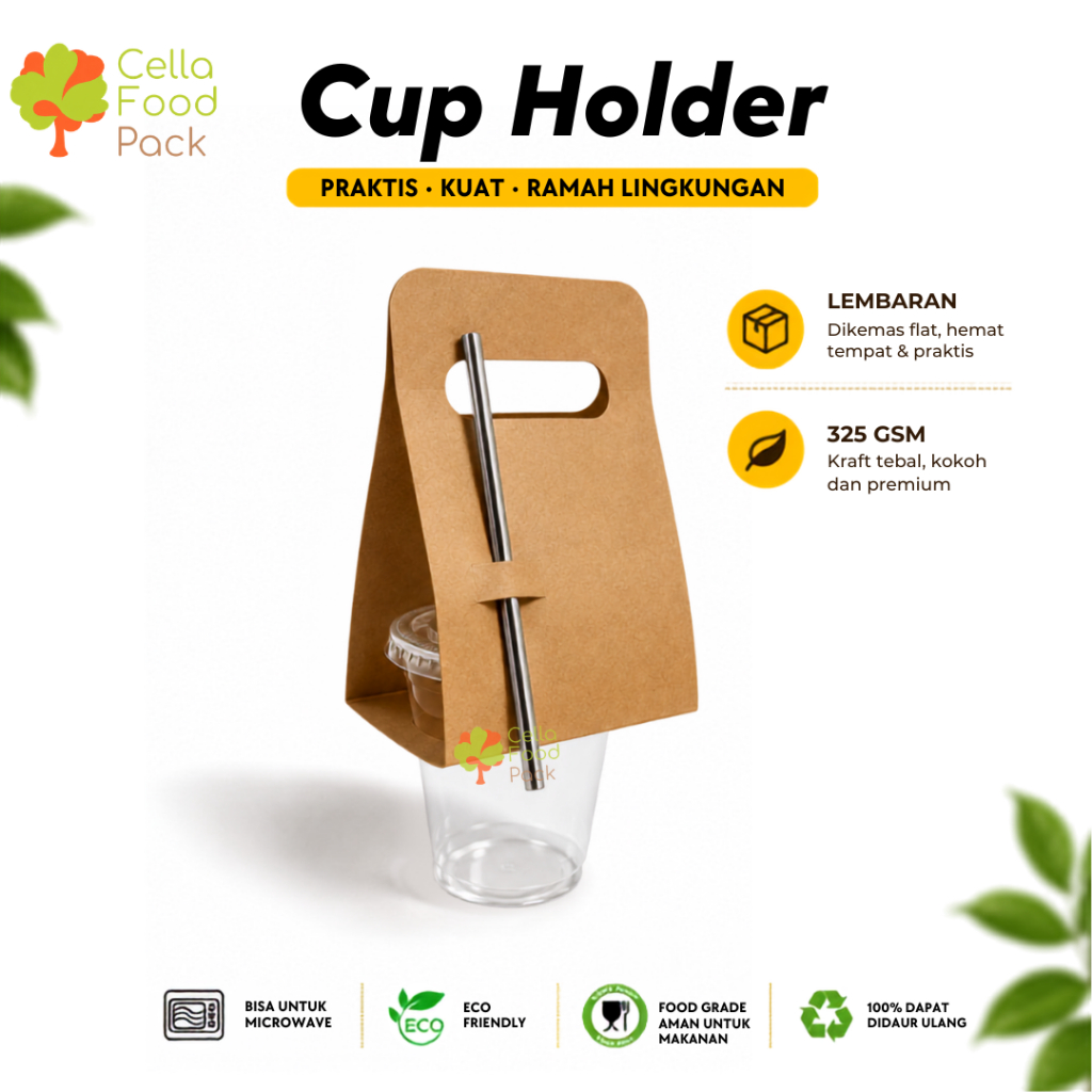 Single Cup Holder Paper Kraft NON LAMINASI Eco Friendly Paper Cup Take Away holder Kraft Drink Carri