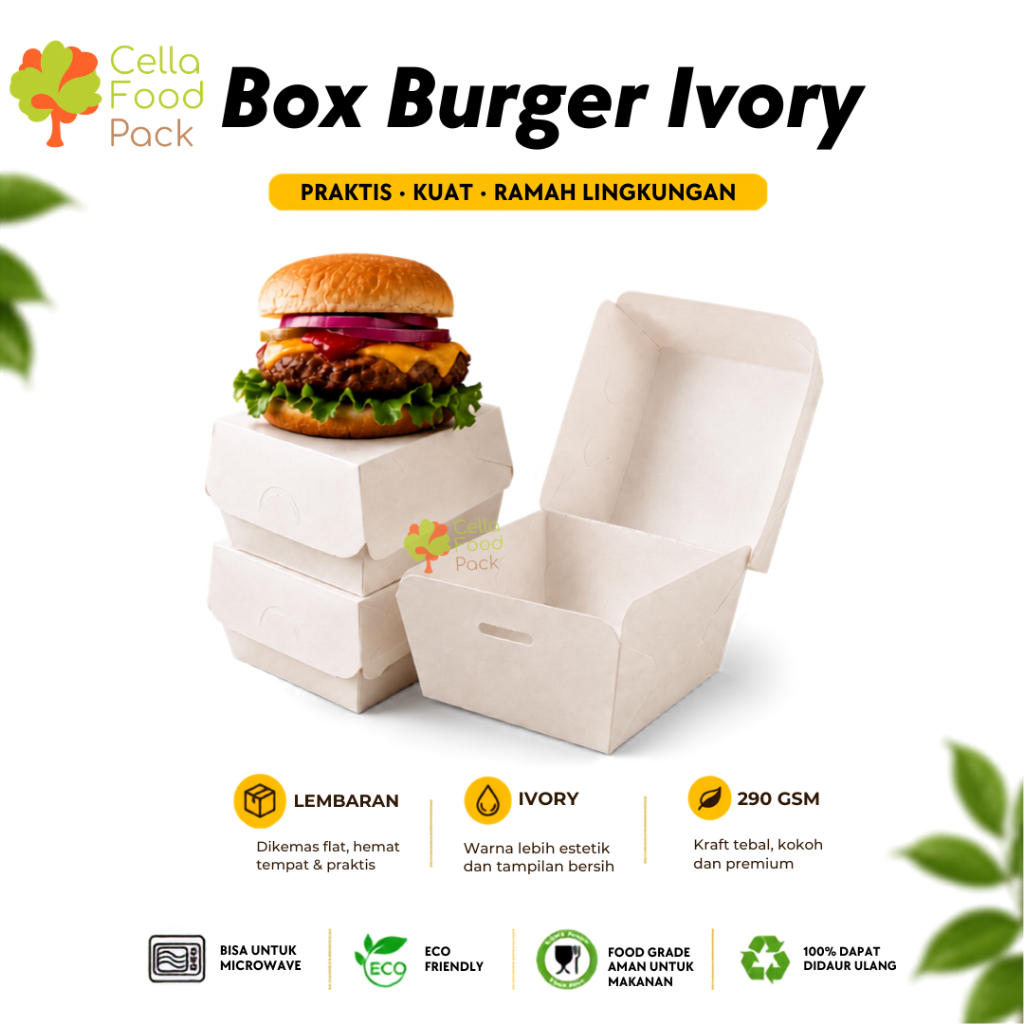 Box burger / dos burger /kotak burger Kue Roti 8,5x10x5 IVORY PUTIH
