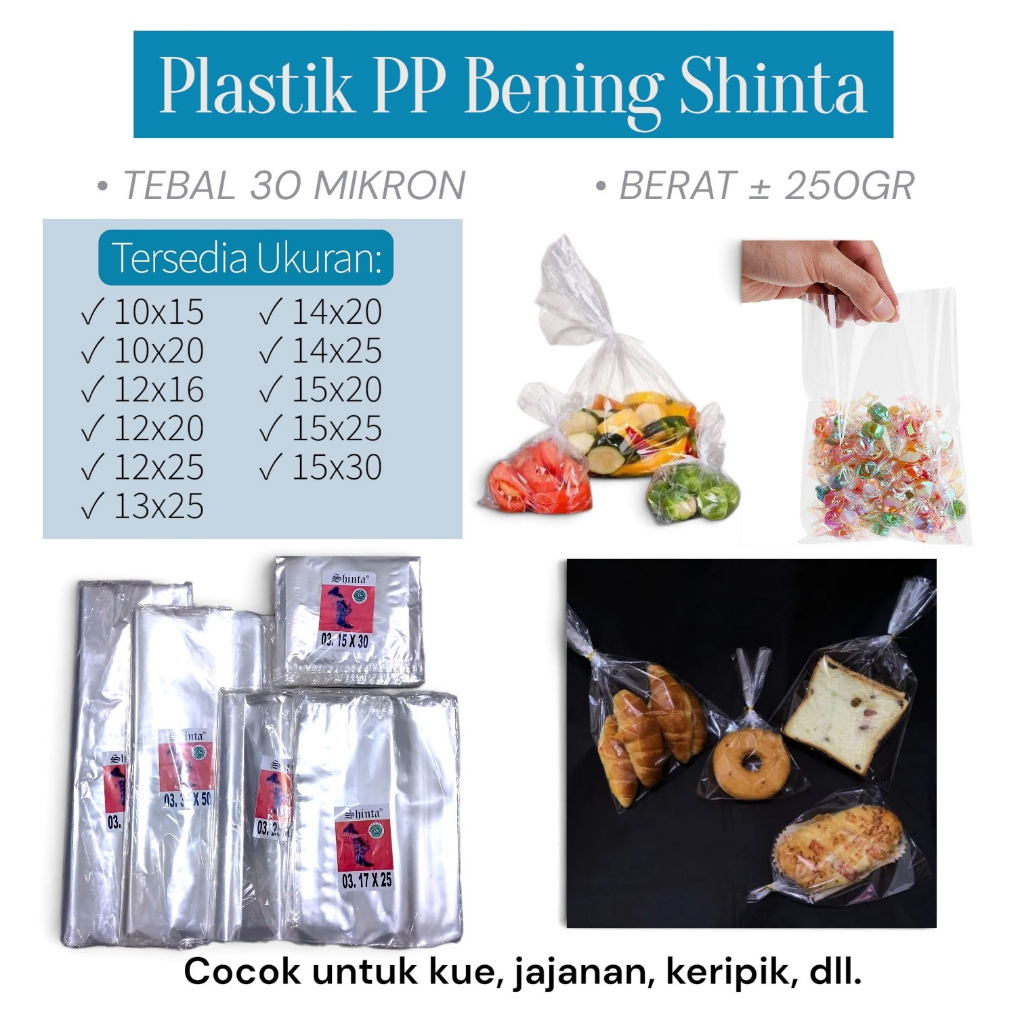 Kantong Plastik PP Shinta Bening 10x15-14x25-15x20-15x25-15x30