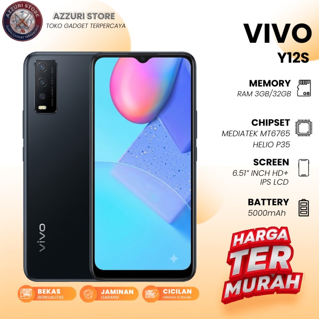 Handphone Vivo Y12s Ram 3/32GB second Normal siap pakai