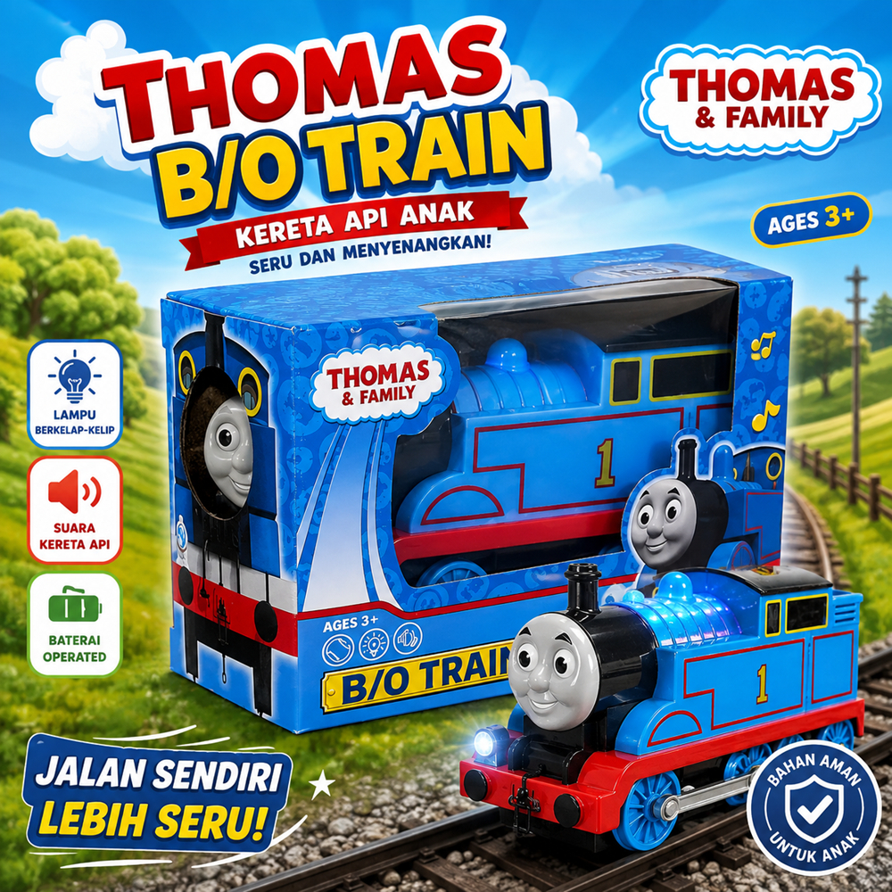 Mainan Kereta Api Thomas B/O Train Battery Operated Lampu Suara Kereta Mainan Anak Usia 3 Tahun+