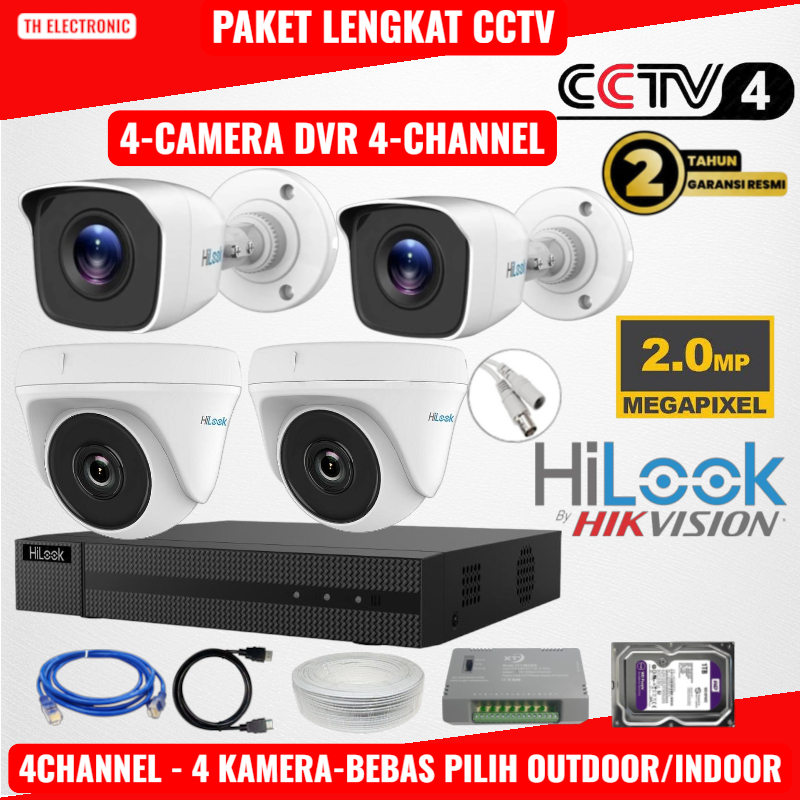 Paket CCTV HiLook 4 Channel 4 Kamera 2MP DVR 4CH 4Camera DVR 4Channel  Online HP by Hikvision
