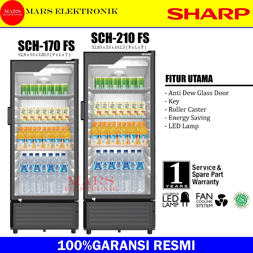 SHOWCASE SHARP SCH-170 FS - SCH-210FS - KULKAS MINUMAN SHARP SHOWCASE KULKAS PENDINGIN SCH 170 FS - 