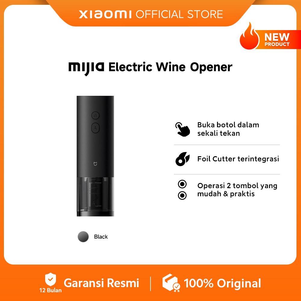 Xiaomi Mijia Electric Wine Opener | Buka Botol Sekali Tekan | Foil Cutter Terintegrasi | 2 Tombol ya