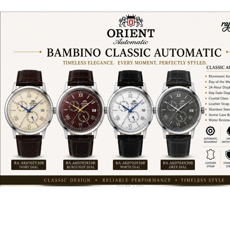 Orient Bambino RA-AK0702Y30B Ivory RA-AK0705R10B Burgundy RA-AK0701S30B White RA-AK0704N30B Grey Jam