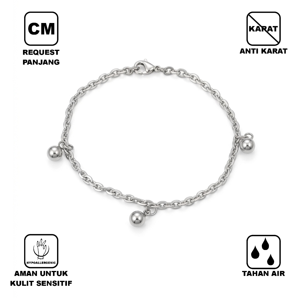 Triple Ball Bracelet Stainless Steel Gelang Rantai Minimalis 3 Ball Bulat Pria Wanita Unisex Aesthet