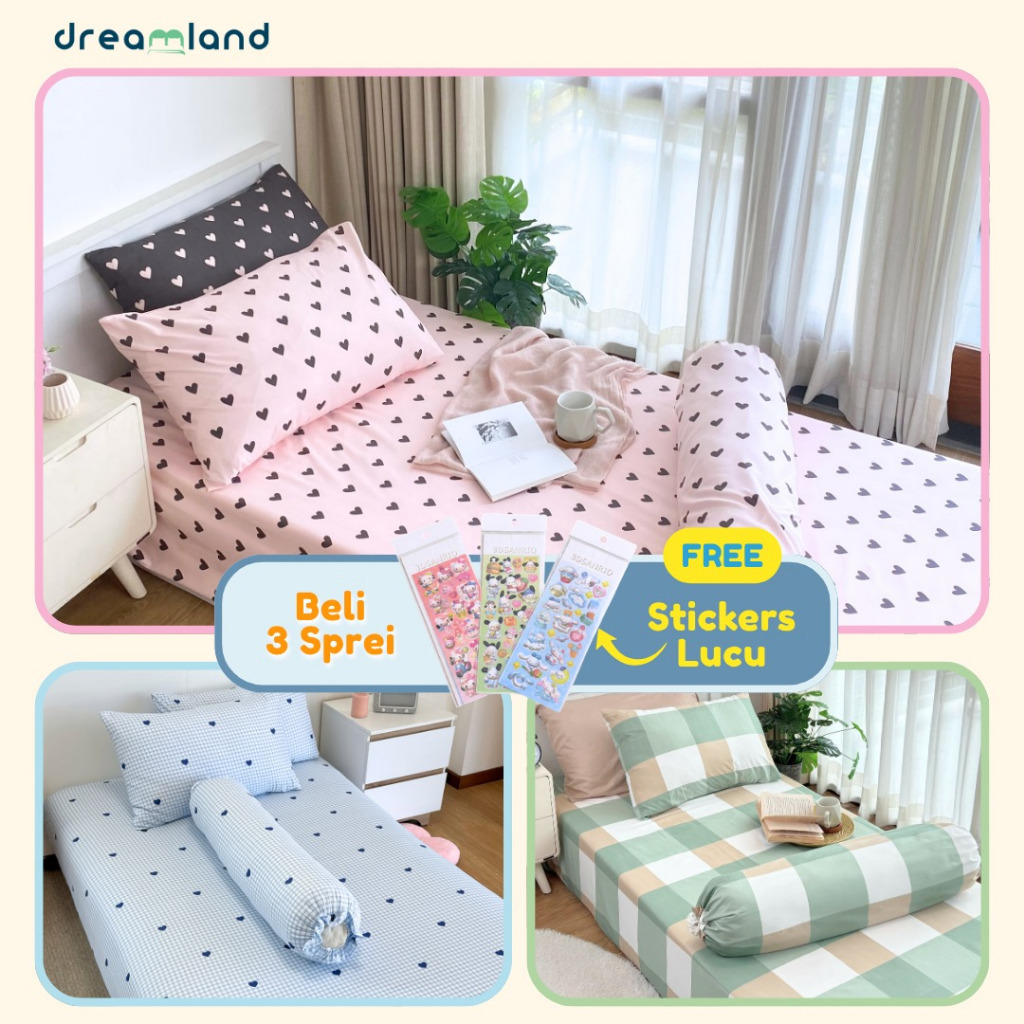DREAMLAND | Sprei Set | Bedcover | Minimalis | Microsilk Motif | Ready Stock | TANPA BEDCOVER