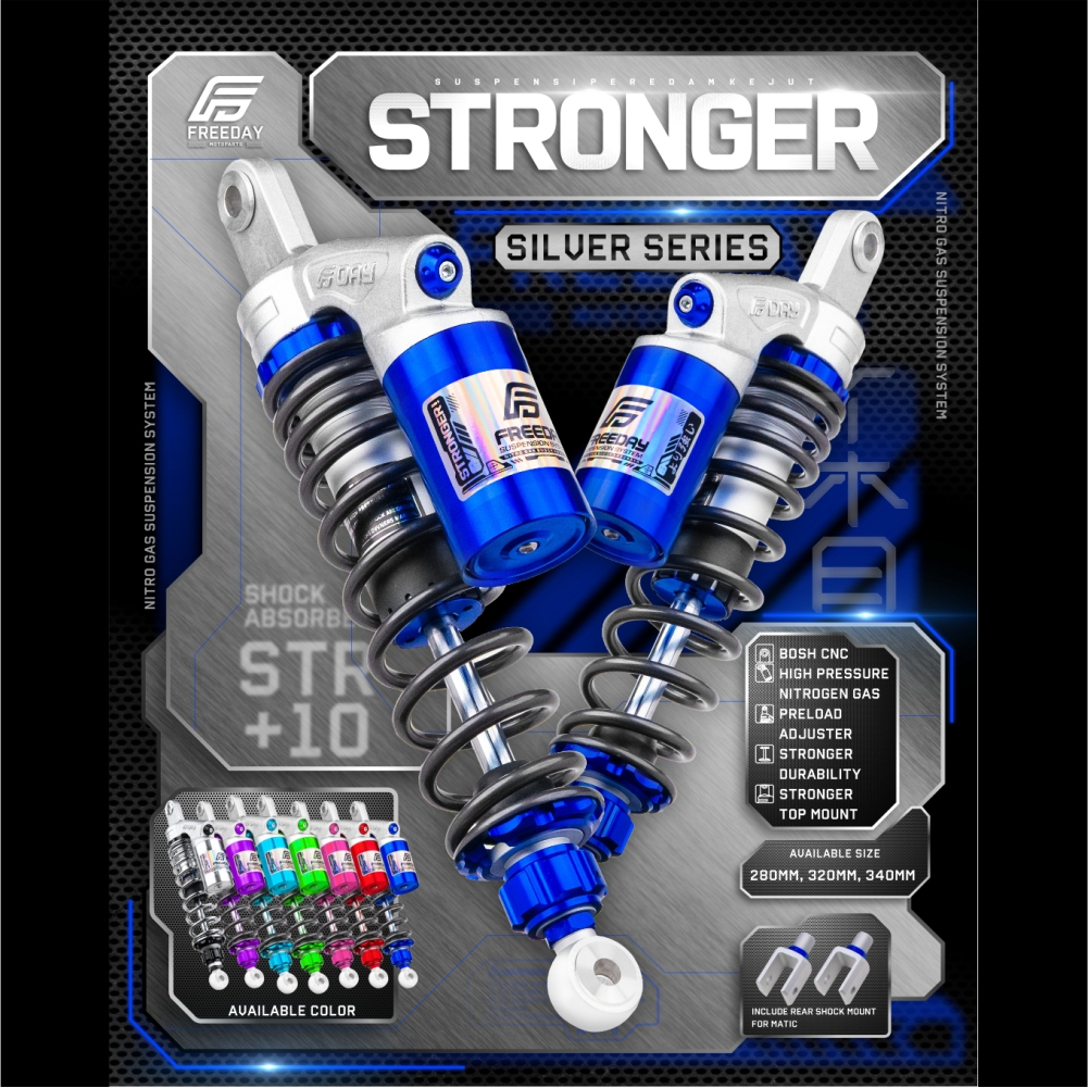 Shockbreaker Shock Belakang Tabung Matic FREEDAY STRONGER Nitron 280mm 320mm 340mm Aerox 155 PCX 150