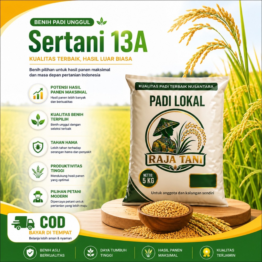 Benih Bibit Padi SERTANI 13A Kualitas Super Unggul Kemasan 5kg Original Produk RAJA TANI
