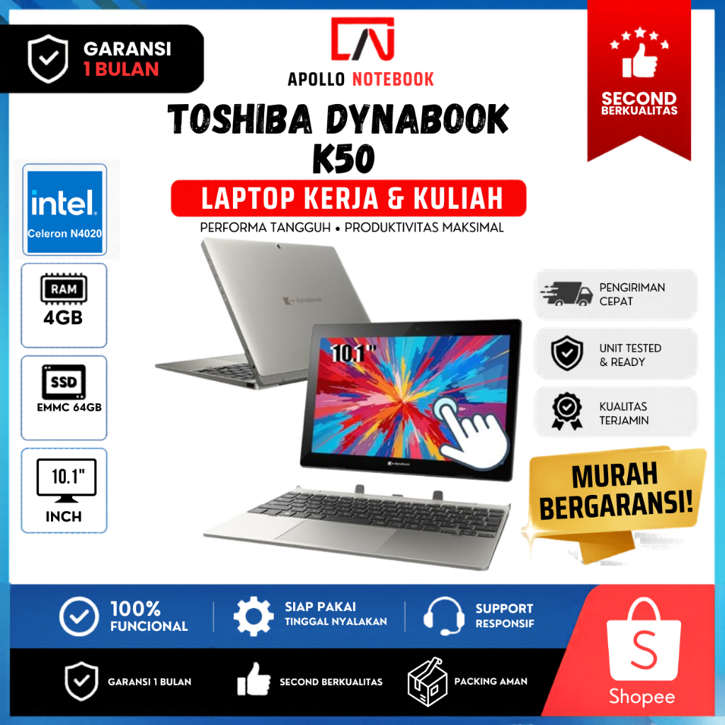 Laptop 2in1 Tablet Toshiba Dynabook K50 4GB eMMc 64GB - Second Bergaransi