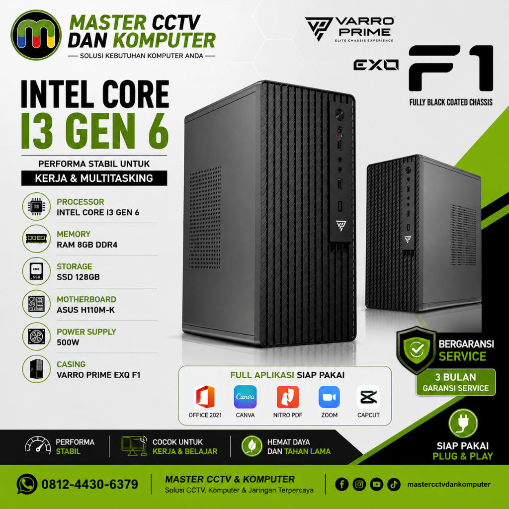 PC Rakitan i3 Gen 6/7 SSD 128GB  Ram 8GB DDR 4 Mobo H110M/h310M